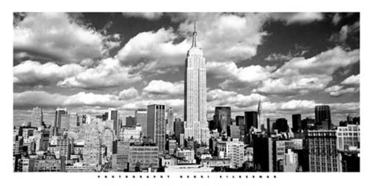 Framed Art Clouds Over Manhattan by Henri Silberman 19 3/4 x 39 1/2